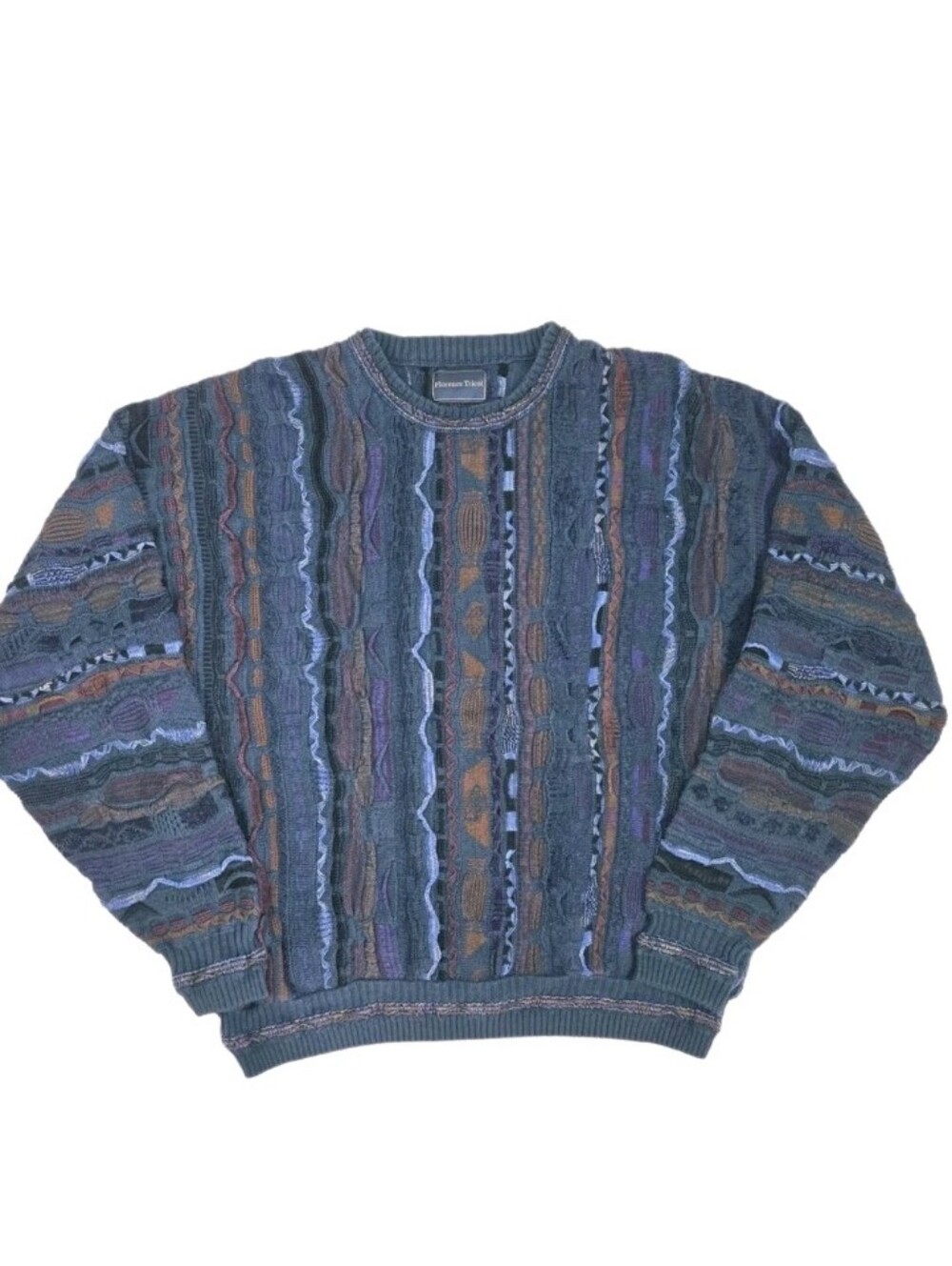 Florence Tricot Vintage 3D Knit Textured Sweater Size XL Navy Coogi/Cosby Style